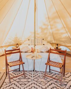 Setup of a bell tent on the inside