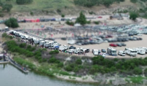 Premium Lakeside Camping aerial photo taken from out over the lake.