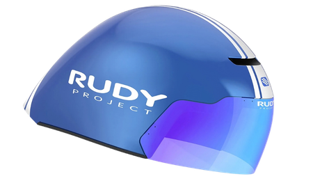 The Blue Metal White Shiny version of the Wingdream aero-helmet with the Multilaser Blue shield.